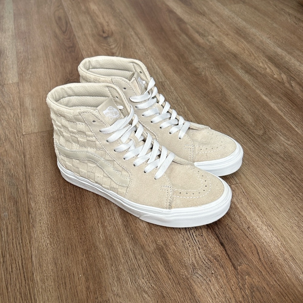 Suede High-Top Vans in Cream